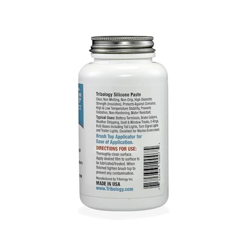 Tribology Tech-Lube Silicone Paste with Brush, Clear, 8 oz - Universal Automotive Care Sealant Dielectric Grease - Brake Calipers, Battery Terminals, Sunroof, Gaskets, Electrical Connectors, O-Rings
