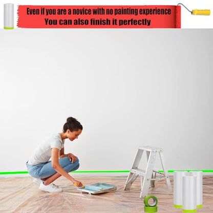 Tape and Drape Painters Tape and Plastic Film - 55in x 65ft Roll for Cars, Auto Body, Skirting and Frames