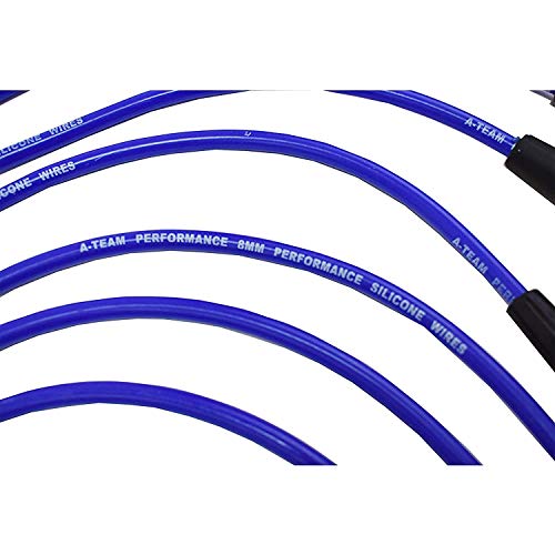 A-Team Performance Silicone Spark Plug Wire Set - High-Temp Silicone Wire with 90-Degree Distributor & 45-Degree Boots - Compatible with Ford SBF 221-351W Engines - 8 Pack, Blue, 8.0mm