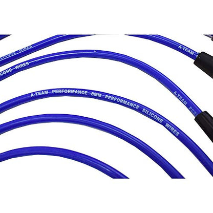 A-Team Performance Silicone Spark Plug Wire Set - High-Temp Silicone Wire with 90-Degree Distributor & 45-Degree Boots - Compatible with Ford SBF 221-351W Engines - 8 Pack, Blue, 8.0mm