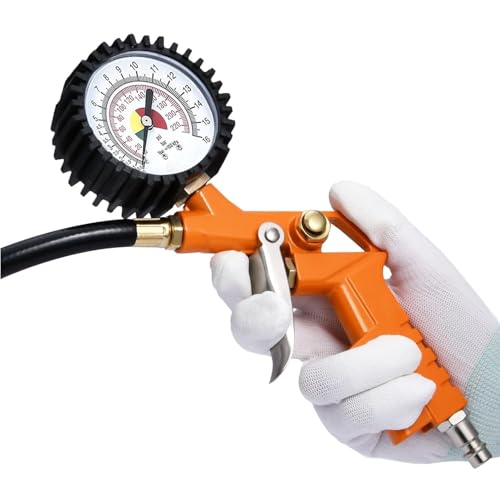 Professional Pneumatic Tire Inflator with Precision Pressure Gauge 3-in-1 Inflation, Pressure Measurement, and Deflation Function 0-220 PSI Suitable for Cars, Motorcycles, Bicycles, and RVs
