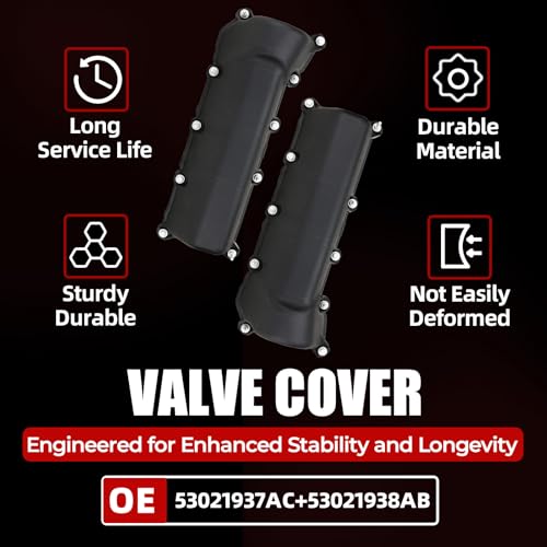 MITZONE Left and Right Engine Valve Cover Set with Gasket Bolts Compatible with 2002-2012 Dodge Dakota Durango Nitro RAM 1500 Jeep Liberty Commander Grand Cherokee 3.7L Replace 53021937AC 53021938AB - color: Black (Left and Right Side)