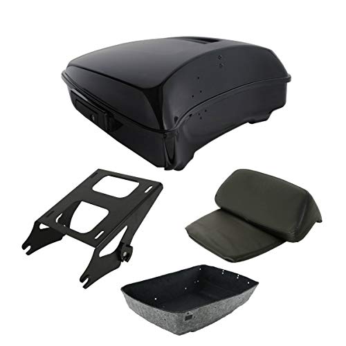 TCT-MOTORPARTS Chopped Tour Luggage Trunk Backrest & Mount Rack Fit for 2014-2025 Harley Touring Harley Ultra Limited Road King Street Glide Special - color: Gloss Black Chopped Trunk+Black Rack#1