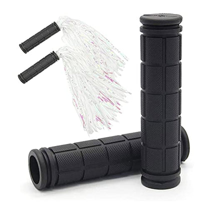 Bike Handlebar Grips with Tassel for Girls Boys and Kids - color: Black & Streamers
