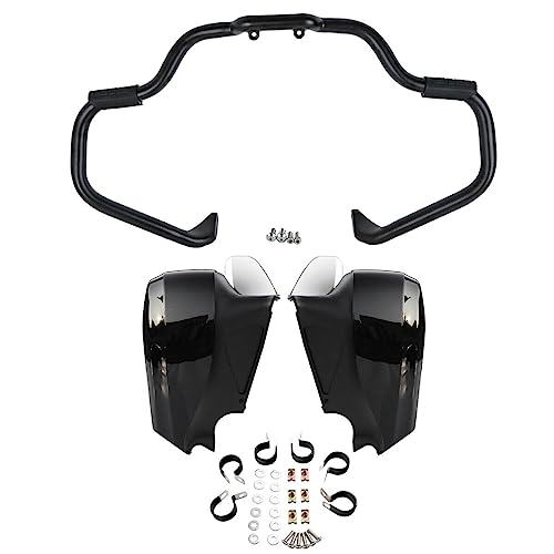 TCT-MOTORPARTS Mustache Engine Guard Highway Crash Bar+ Vivid Black Lower Fairing Kit Fit for Indian Chieftain 2017-2018 Roadmaster 2023-2025 Springfield Dark Horse - color: Black Crash Bar+Vivid Black Fairing