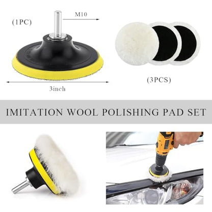 Yourkar 3 Inch Wool Polishing Buffing Pad, Polishing Buffing Wheel Hook and Loop Compound Cutting with M10 Drill Adapter, Wool Polishing Pads for Drill Buffer Attachment - size: 3 Inch