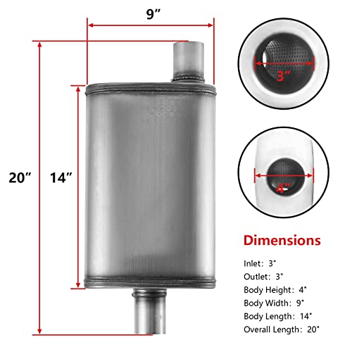 3 inch Exhaust Muffler,3.0" Universal Muffler Straight-Through Performance Resonator with Stainless Steel muffler for Cars, Trucks(3''Inlet/Outlet) - size: 3in, style: single in | OFF out