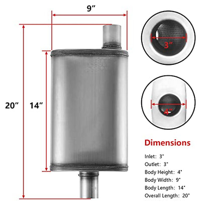 3 inch Exhaust Muffler,3.0" Universal Muffler Straight-Through Performance Resonator with Stainless Steel muffler for Cars, Trucks(3''Inlet/Outlet) - size: 3in, style: single in | OFF out