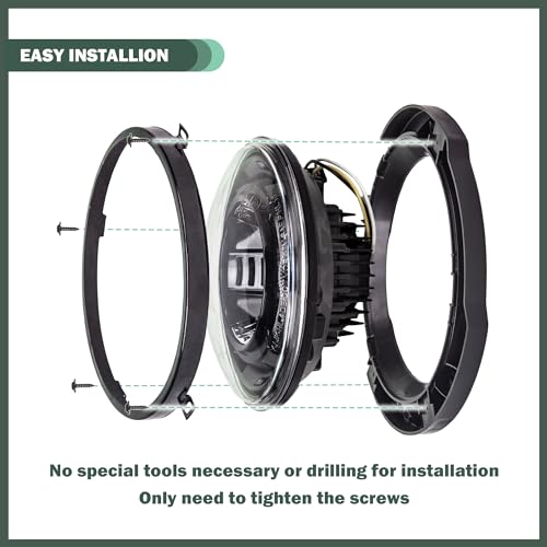 7 Inch Round Headlight Mounting Retaining Bracket Ring with Headlight Metal Ring Fit for 2007-2018 Jeep Wrangler JK JKU Sport Rubicon Sahara Unlimited, 1 Pair, Left & Right, Black - color: JK, Kit