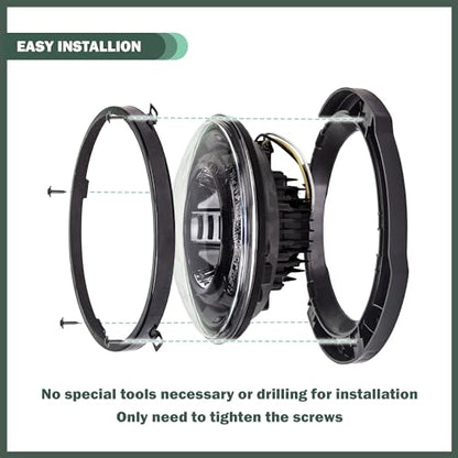 7 Inch Round Headlight Mounting Retaining Bracket Ring with Headlight Metal Ring Fit for 2007-2018 Jeep Wrangler JK JKU Sport Rubicon Sahara Unlimited, 1 Pair, Left & Right, Black - color: JK, Kit