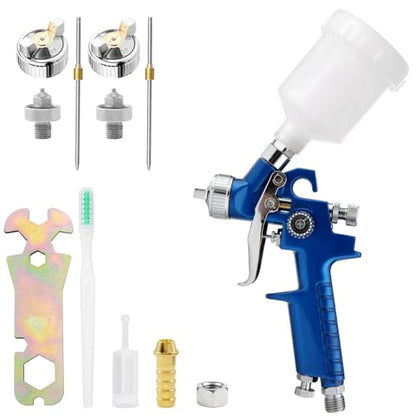 Mini HVLP Air Spray Gun, Touch Up Paint Guns with 0.8/1.0mm Nozzles - color: Blue