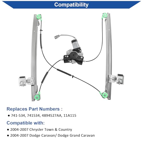 Obaee Window Regulator with Motor Front Left Driver Side, Replace 741-534 - size: Front Left Driver Side