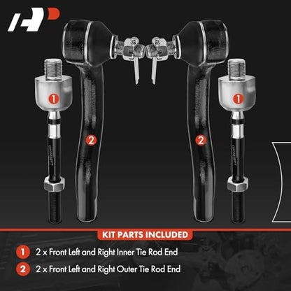 A-Premium Front Inner & Outer Tie Rod End Kit Fix Uneven Tire Wear