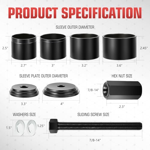 DNA Motoring 24pcs Front Wheel Bearing Press kit, Bearing Puller Tools Wheel Drive Bearing Removal Tool Kit with Sliding Screws Universal Bushings Sleeves Storage Case, TOOLS-00715 - style: F-Wheel Bearing Press kit