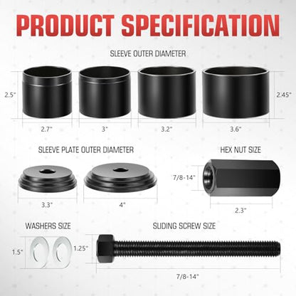 DNA Motoring 24pcs Front Wheel Bearing Press kit, Bearing Puller Tools Wheel Drive Bearing Removal Tool Kit with Sliding Screws Universal Bushings Sleeves Storage Case, TOOLS-00715 - style: F-Wheel Bearing Press kit