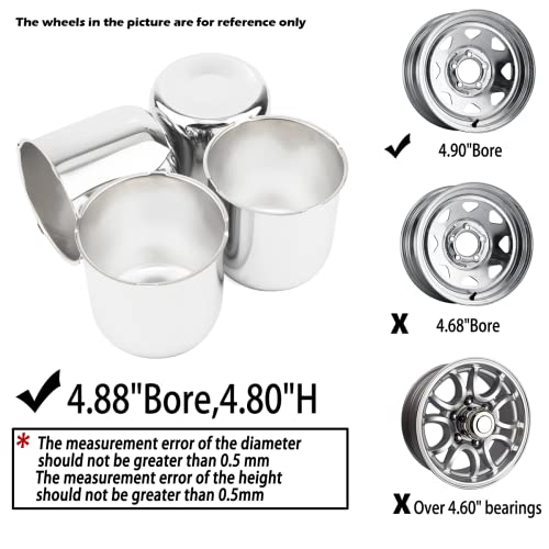 4Pcs 4.88" OD 4.76" H Push Through Trailer Wheel Center Cap for Rim - color: Chrome, size: 4.88" Hub 4.76" H