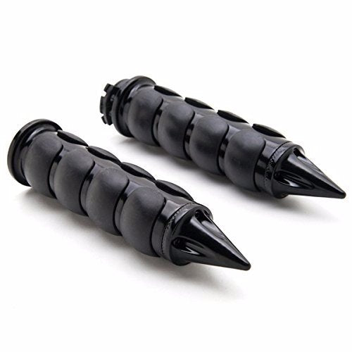 TRHB114A-1"-BK Spike Black Comfort Rubber Motorcycle Handlebar Hand Grips (1 inch) Custom Black Billet Grips Compatible with Cruisers/Choppers/Harley Davidson