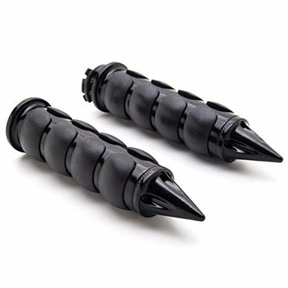 TRHB114A-1"-BK Spike Black Comfort Rubber Motorcycle Handlebar Hand Grips (1 inch) Custom Black Billet Grips Compatible with Cruisers/Choppers/Harley Davidson