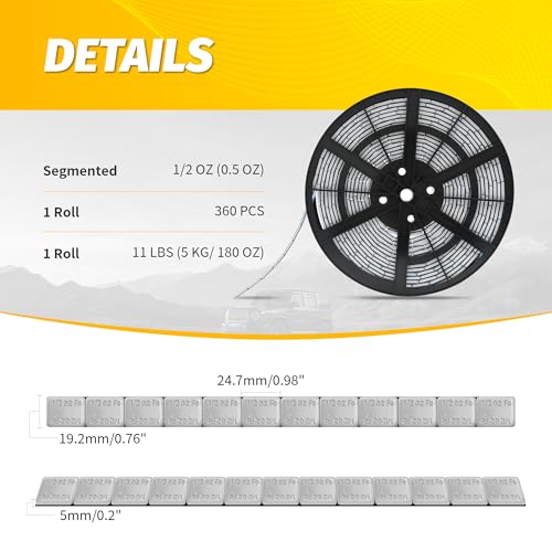 Wheel Weights 1/2oz Gray Adhesive Stick on Roll, 360PCS Galvanized Steel - size: 1/2OZ-360PCS -Gray