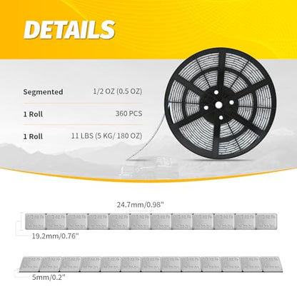 Wheel Weights 1/2oz Gray Adhesive Stick on Roll, 360PCS Galvanized Steel - size: 1/2OZ-360PCS -Gray