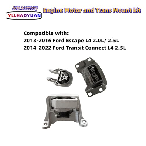 Yllhaoyuan Complete Set of 3 Motor Mounts for 2013-2016 Escape 2.0L/2.5L - size: 2014-2022 Ford Transit Connect L4 2.5L