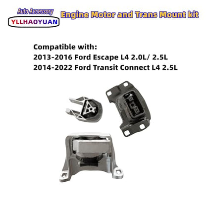 Yllhaoyuan Complete Set of 3 Motor Mounts for 2013-2016 Escape 2.0L/2.5L - size: 2014-2022 Ford Transit Connect L4 2.5L