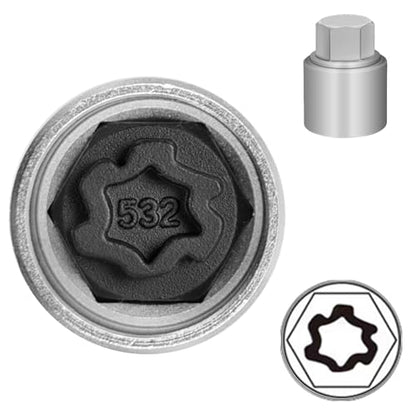 532 Wheel Locking Nut Key for VW, Socket Adapter (OD 28mm-ID 25mm) - size: Socket 532