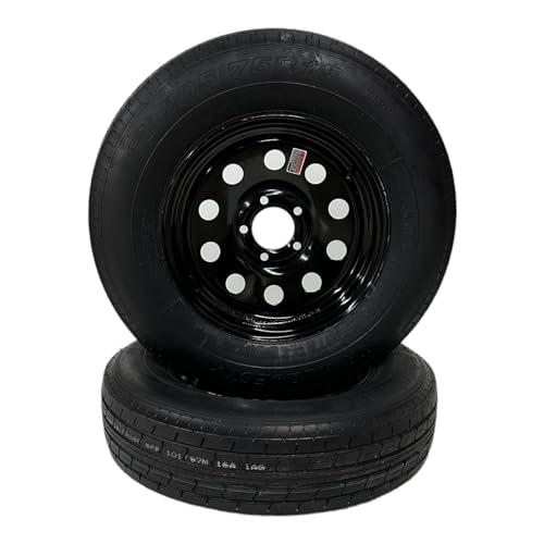 2-PACK ST205/75R15 TRAILQUEST RADIAL TRAILER TIRE ON RIM, LOAD RANGE C 6 PLY, ON 5 LUG BLACK MODULAR STYLE WHEEL WITH 5X4.5" BOLT PATTERN. REPLACES F78 OR D15 - INCLUDES WARRANTY