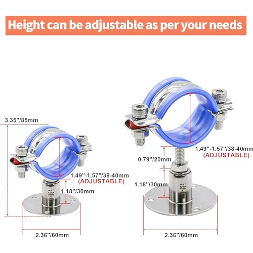 AKIHISA 2 Pcs 304 Stainless Steel Pipe Supports, Wall Mount Ceiling Mount Pipe Hanger, Pipe Holder for OD Pipe 38-40MM Adjustable Height Range 30-50mm - size: 38-40mm, style: Adjustable Height 30-50mm