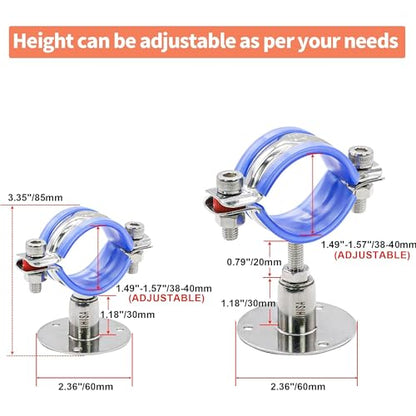 AKIHISA 2 Pcs 304 Stainless Steel Pipe Supports, Wall Mount Ceiling Mount Pipe Hanger, Pipe Holder for OD Pipe 38-40MM Adjustable Height Range 30-50mm - size: 38-40mm, style: Adjustable Height 30-50mm