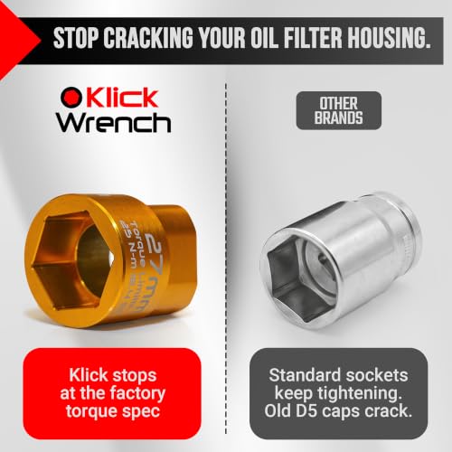 2 Stage 27mm Torque Limiting Oil Filter Wrench, Yellow, Aluminum 6061-T6 - size: Socket 27mm
