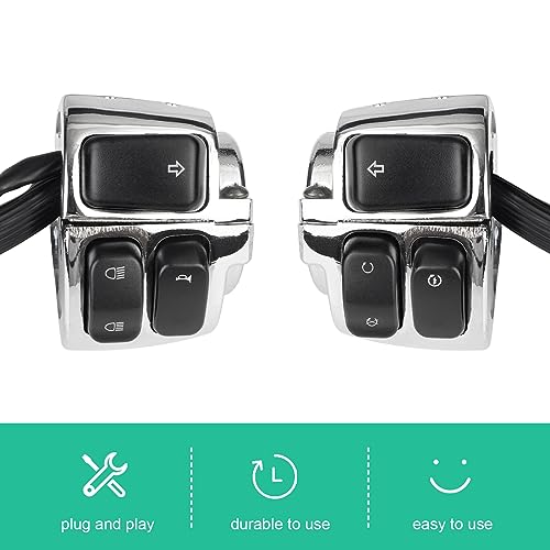 1 Pair Motorcycle 1" Handlebar Switches Control and Wiring Harness with 1996-2012 Harley Softail Dyna Sportster V-Rod（Silver） - color: Silver