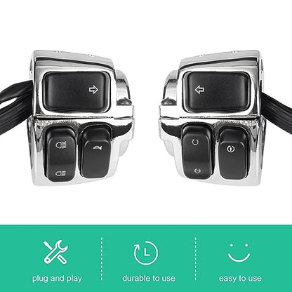 1 Pair Motorcycle 1" Handlebar Switches Control and Wiring Harness with 1996-2012 Harley Softail Dyna Sportster V-Rod（Silver） - color: Silver