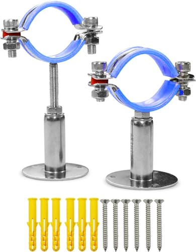 AKIHISA 2 Pcs 304 Stainless Steel Pipe Supports, Wall Mount Ceiling Mount Pipe Hanger, Pipe Holder for OD Pipe 32-34MM Adjustable Height Range 50-100mm - size: 32-34mm, style: Adjustable Height 50-100mm