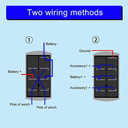 weideer 20A 12V Polarity Reversing Momentary Rocker Switch DC Motor Control 7Pin Up Down Blue LED Winch in/Out Switch with Aluminum Plate Screw Pigtail Wire K-053 - color: BU-UP DOWN 7 pin, size: Momentary