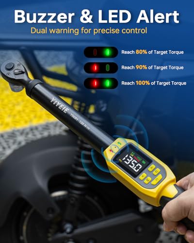 YIYEIE 3/8" Drive Digital Torque Wrench, 5-99.5 Ft-lb (6.7-135 N.m) - size: 3/8" 4 PC