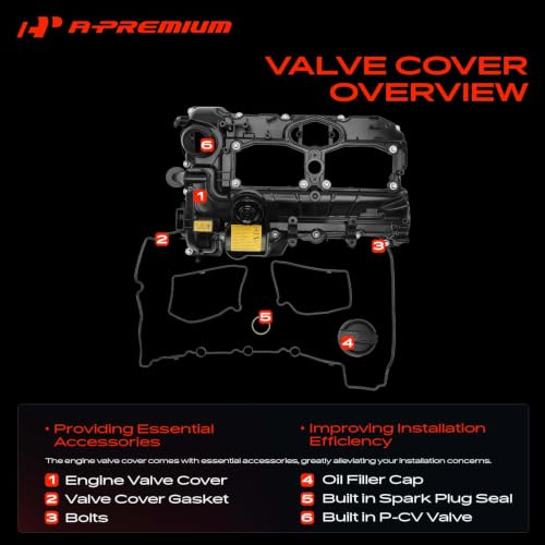 A-Premium 2.0L Turbo N20 Engine Valve Cover with Oil Cap & Gasket & Bolts