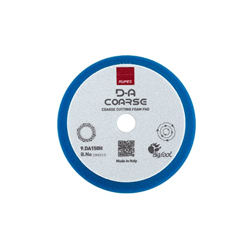 RUPES 9.DA150H Pack of 1 Blue D-A Coarse Cutting Foam Pad 150mm | Ideal for Paint Correction & Gloss Enhancement | Mild to Severe Defect Removal | Compatible with 5" Backing Plate - size: Coarse 150mm, style: Pack of 1