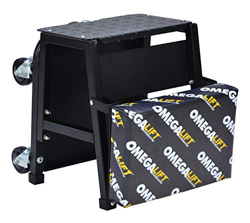 Omega Lift 91305 2-in-1 Mechanics Creeper Seat/Step Stool, 7.88'' Height, 17.72'' Width, 15.75'' Length, Black