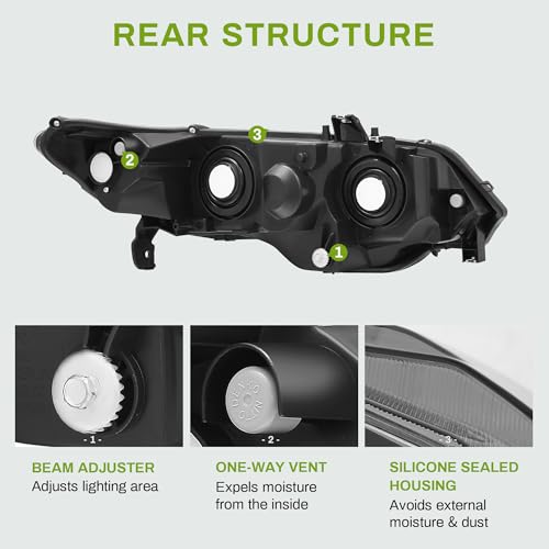 AUTOSAVER88 Headlight Assembly Compatible with 06-11 Civic 2-Door Black