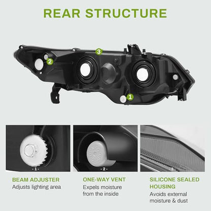 AUTOSAVER88 Headlight Assembly Compatible with 06-11 Civic 2-Door Black
