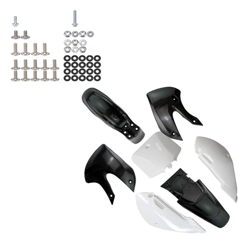 7pcs ABS Plastic Fender Fairing Body Work Kit Mudguard Set + Hardware Bolt Kit For KLX110 KLX 110 KX65 KX 65 DRZ110 RM65 Motorcycle Pit Dirt Bikes 110cc 125cc 140cc 150cc 160cc (Black) - color: Black