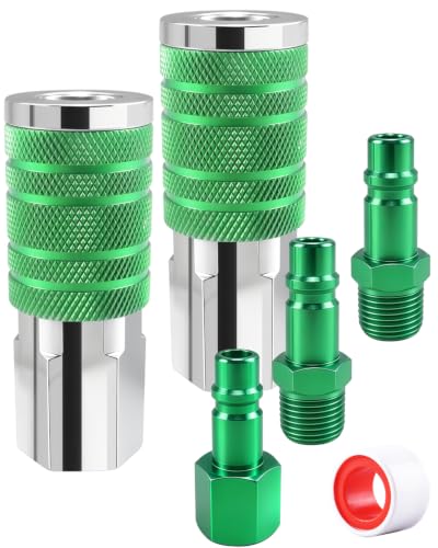 1/2" Air Hose Fittings Set, 5-Piece Quick Connect Accessories, 2pcs 1/2" Female NPT Industrial I/M Couplers & 3pcs Plugs, 300 PSI Green Plated Heavy Duty Iron, for Pneumatic Tools, Garage - size: 5 PCS Female Thread-1/2"