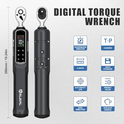 Digital Torque Wrench 1/4 Drive, 0.1-8.8 Ft.Lb ±2% Accuracy - size: 0.1-8.8 Ft.Lb/0.2-12 Nm-1/4"