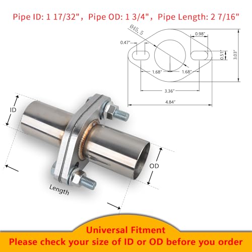 Exhaust Flange Bolts Quick Fix Repair Pipe Kit w/Gasket & Hardware, 1.75'' Inch OD 2 Bolts T304 Stainless Steel Universal Flange Replacement Kit - size: 1.75"OD-2 Bolts