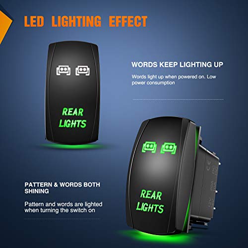 Nilight 5Pin Rear Lights Rocker Switch Laser Etched Toggle SPST Green - color: Green, size: REAR LIGHTS