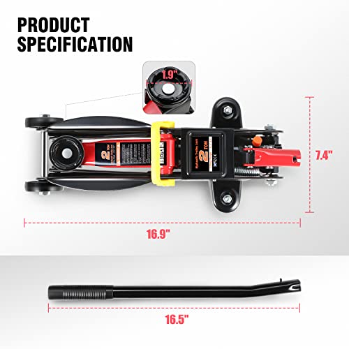 DNA Motoring TOOLS-00234 Low Profile Hydraulic Trolley Service/Floor Jack, 2 Ton (4000 lbs) Capacity, Lifting Range 5.1"-13", Black - color: Black, style: 2 ton