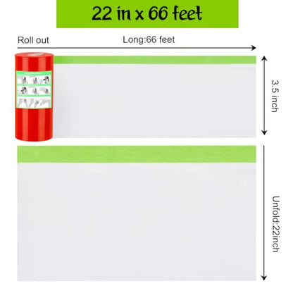Pre-Taped Masking Film with Dispenser - 22" x 66' Painters Plastic - color: 1 Dispenser 2 Refill 22" x 66'