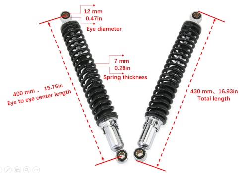 400mm 15.75 inch 7mm Spring Universal Motorcycle Shock Absorber Rear Suspension ATV Quad Scooter Dirt Bike For XL185 XL125 RM125 JH125L JH150 125GY Black - color: Black