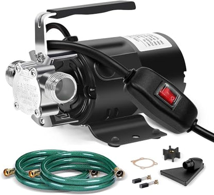 Water Transfer Pump, 115V 1/10HP Electric Utility Pump with On/Off Switch 2 * 6 ft Water Hoses Kit for Removing Water from Garden Pools Aquariums Hot Tub Draining 1/8’’ Low Suction for Rain Barrel - color: Black